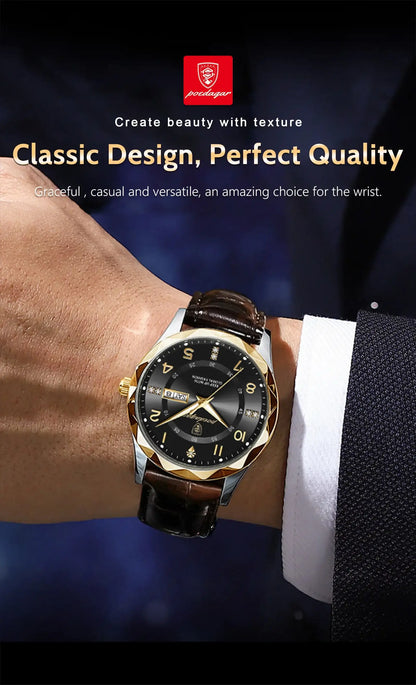 POEDAGAR Luxury High Quality Watches for Men Sport Quartz Leather Man Watch Waterproof Luminous Date Week Men's Watch Male Reloj