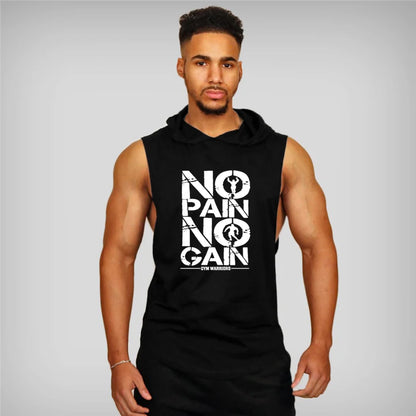 Mens Bodybuilding Sleeveless Hooded Shirts Summer Breathable Loose Cotton Hip Hop Tank Tops Gym Workout Fitness Muscle Hoodie