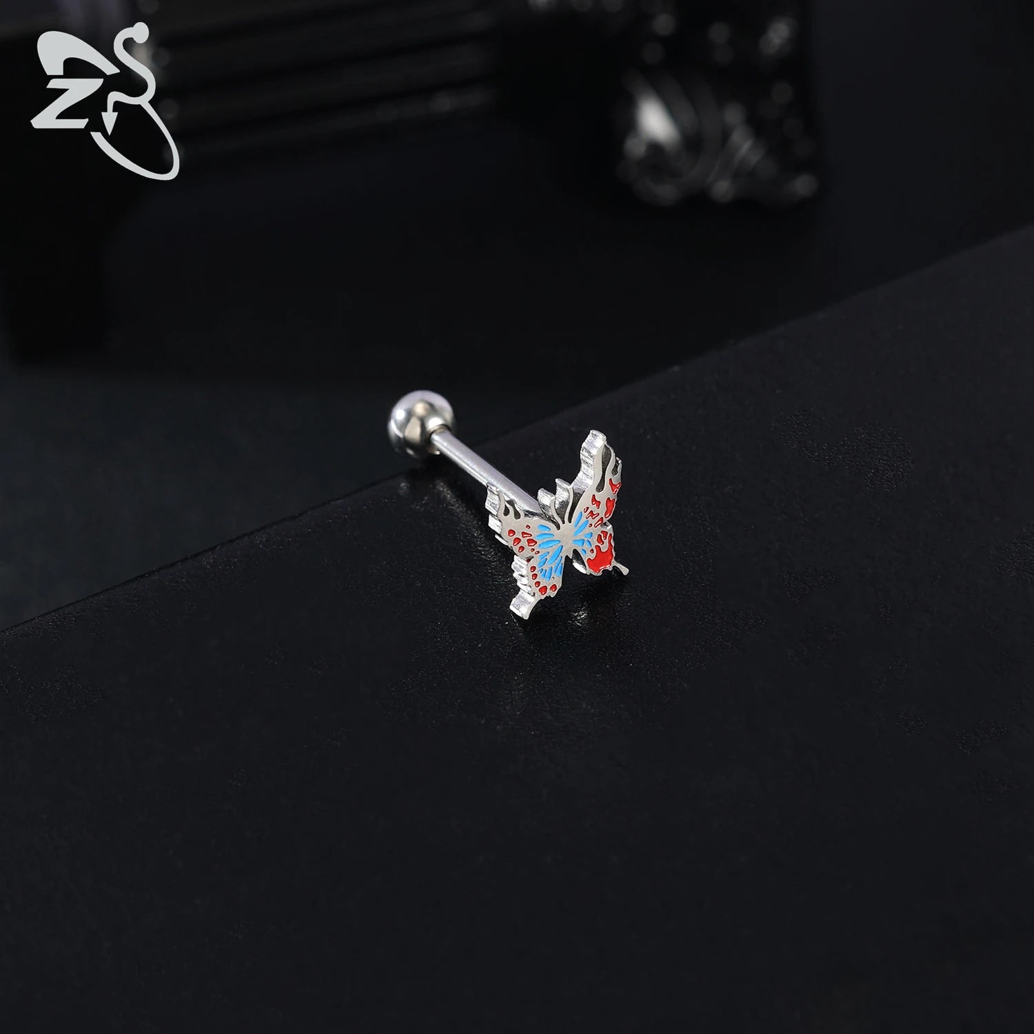 ZS 1 Piece 14G Stainless Steel Tongue Piercing Ring Colorful Butterfly Bone Tongues Stud Punk Skull Snake Body Piercings Jewelry