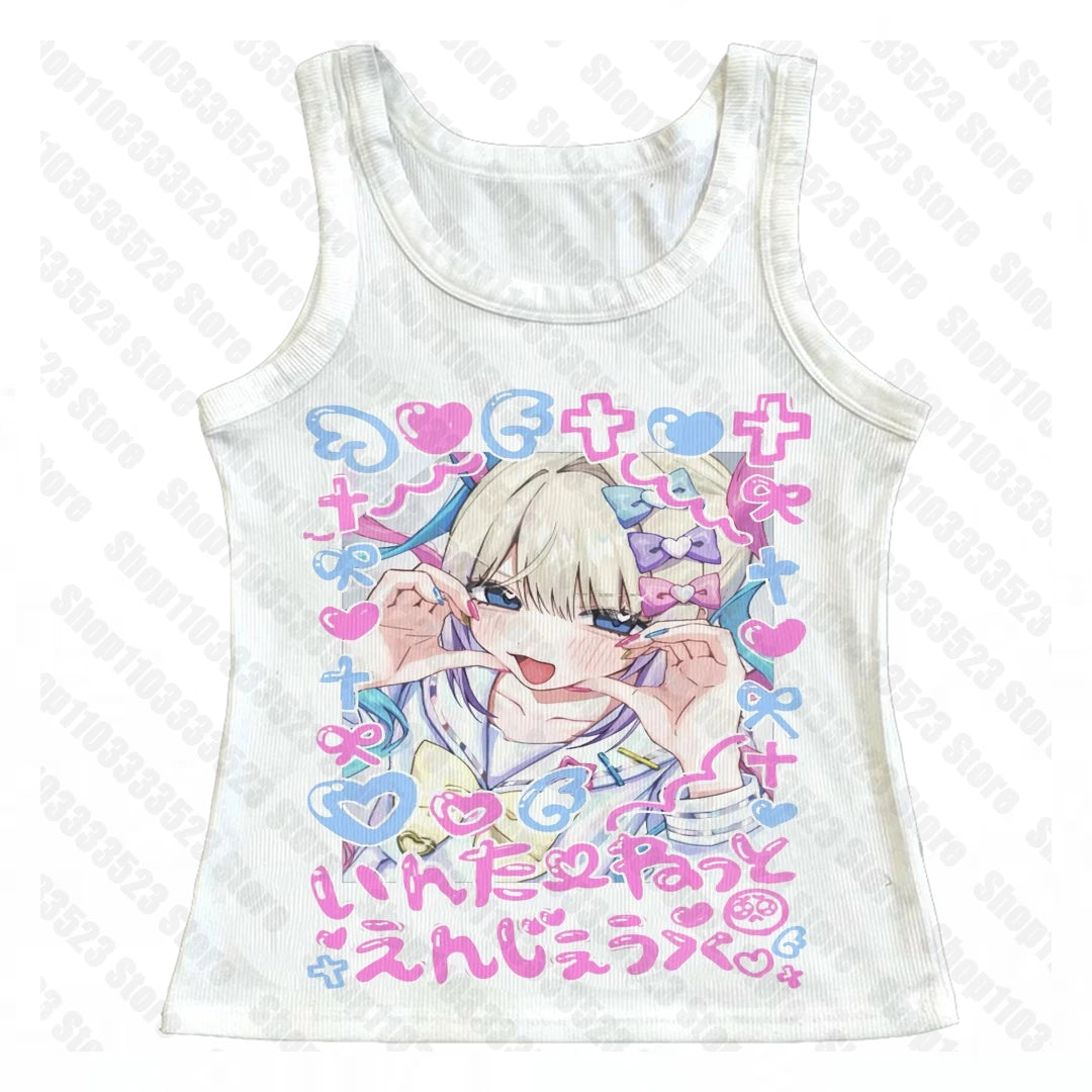 y2k Emo vintage Women Baby Tank Punk Retro Print Tank Tops Female Harajuku with 90S suspend Clothessleeveless Vest 2000s Summer white 2