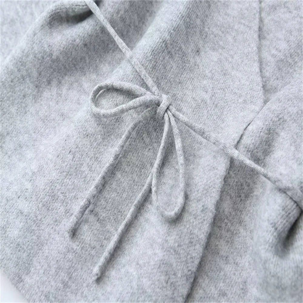 Women Solid Color Lace-up Knitted Sweater Jacket Female Cardigan with Belt Autumn and Winter Woolen Simple Cardigan Sweater