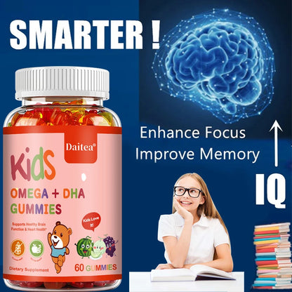 Children's Intelligence Supplement Gummies, Containing Vitamin D, OMEGA + Calcium, Support Attention, Memory, Brain Health