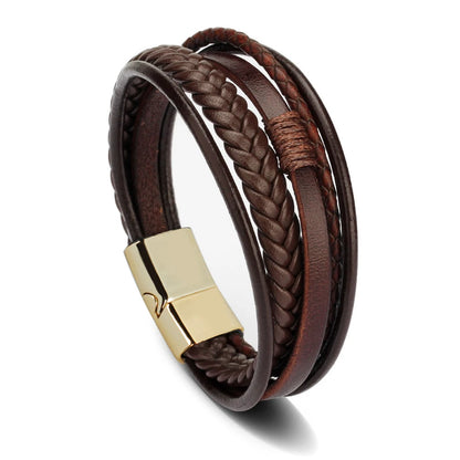 Trendy Leather Bracelets For Men Stainless Steel Bracelet 21CM Multilayer Braided Rope Bracelets for Male Jewelry Gifts 27 21