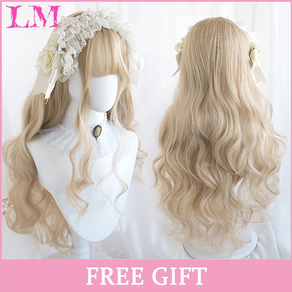 LM Long Silky Straight Synthetic Wigs with Bangs Black Cosplay Party Lolita Hair Wigs for Women Natural Heat Resistant Wig LIANGMO 4