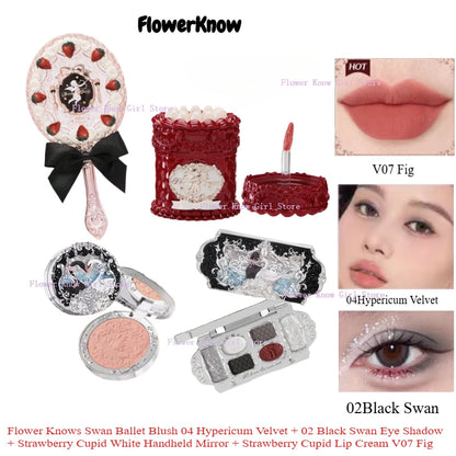 Flower Knows Makeup Sets Swan Ballet Series Gift Box Lipstick Blush Eyeshadow Palette Handheld Mirror Makeup Gift Box A