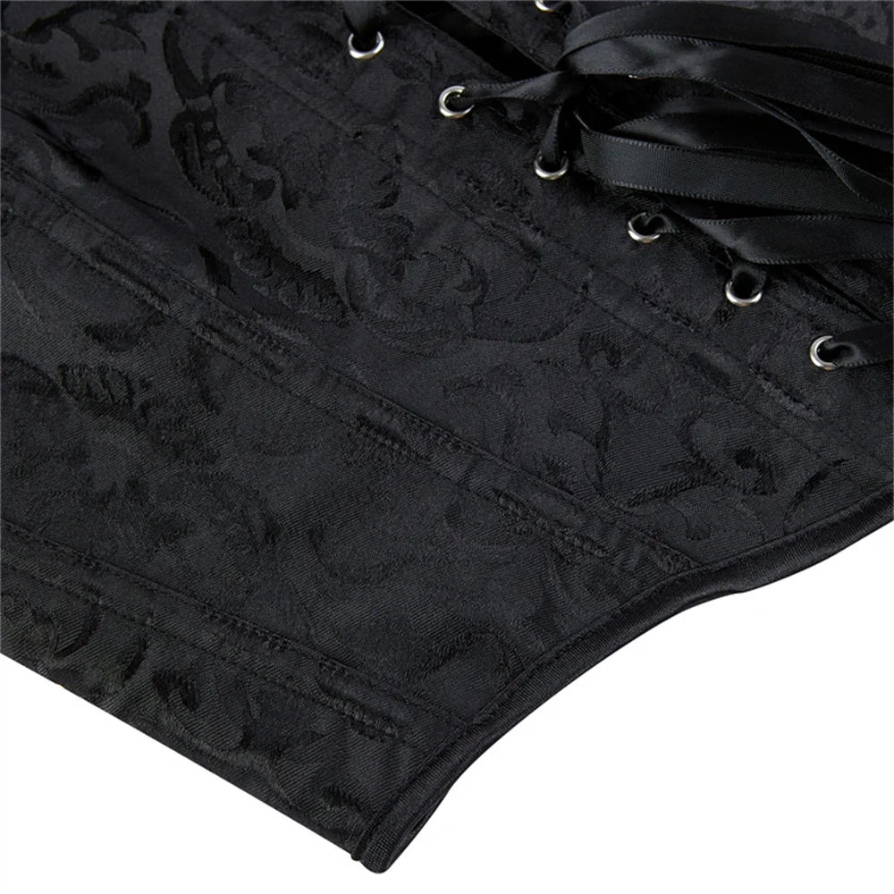 Blue Jacquard Corset Sexy Shoulder Straps Overbust Bustiers Crop Top Lace Up Brocade Vest Lingerie Gothic For Women Outfit