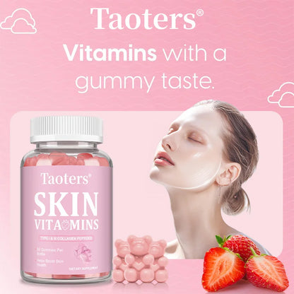 Skin Vitamin Gummies - Type I & III Collagen Peptides Vitamin A, C, E - Supports Skin Health,Anti Aging & Antioxidant