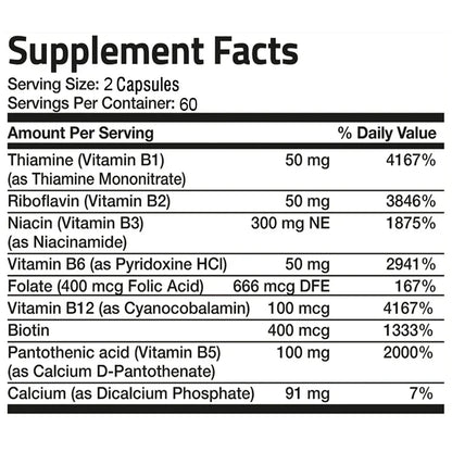 Vitamin B Complex Capsules - Reduce Stress, Promotes Nervous System Healthy, Strong Bones &Teeth, Boost Immunity