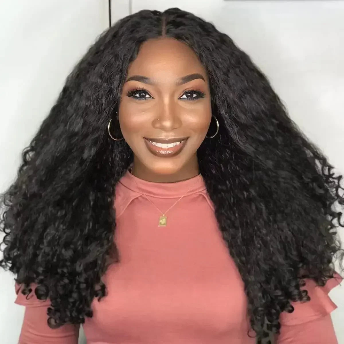 Afro Kinky Straight V Part Wigs with Bouncy Curls Short Synthetic Glueless Wigs for Black Women No Leave Out Clip in Half Wigs Badiee Stylez