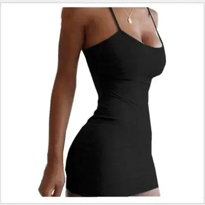 Sexy Spaghetti Strap Mini Dress 2024 Summer Women Bodycon Club Party Dresses Female Camisole Solid Black White Sheath Sundress BK