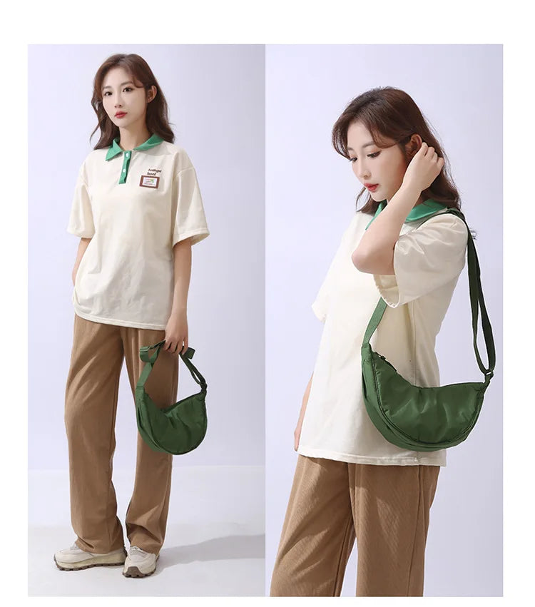 Simple Design Women's Messenger Bag Fashion Ladies Nylon Hobos Small Shoulder Bags Vintage Female Girls Purse Cloth Handbags