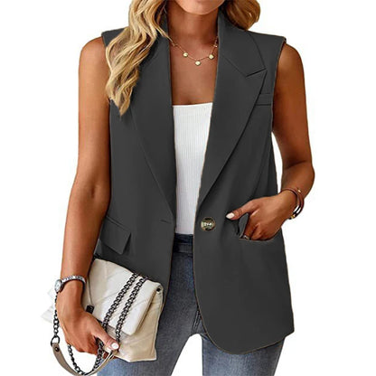 Plus Size European and American Spring/Summer Style Commuting Casual Sleeveless cardigan vest Vest Vest Women's suit Dark Grey