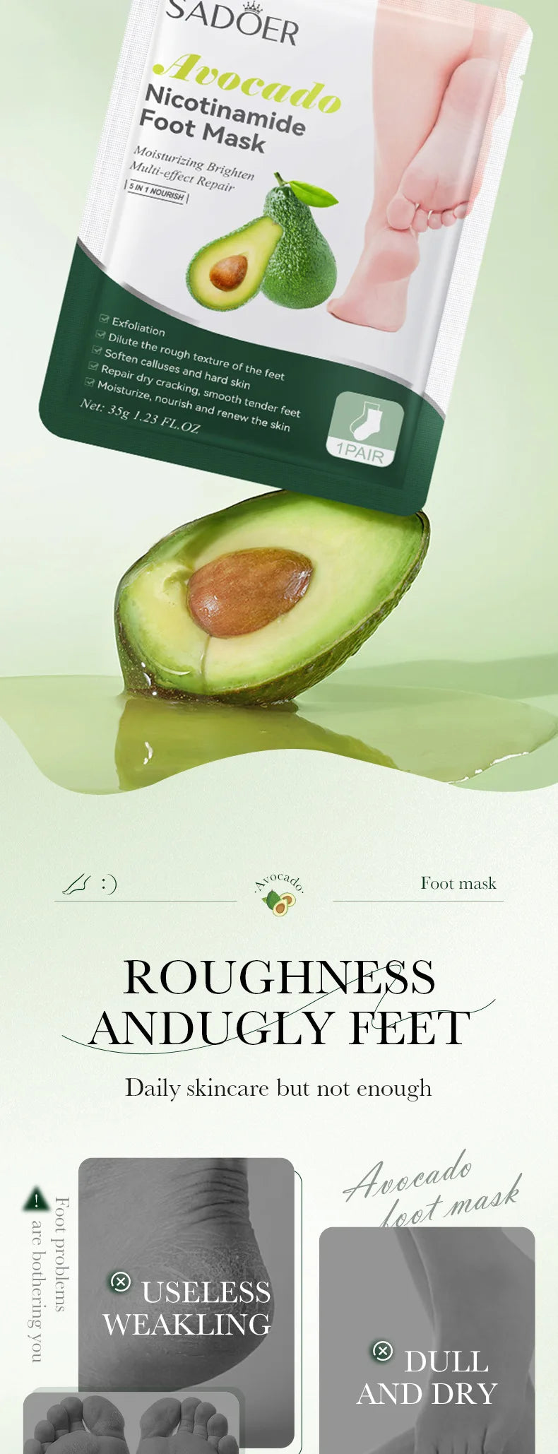 6 Pairs SADOER Fruits Foot Mask Moisturizing Foot Peeling Mask Exfoliating For Feet Spa Pedicure Exfoliant Feet Skin Care