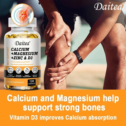 Daitea Calcium Magnesium Zinc Capsules Vitamin D3 helps support bones, teeth, heart, and enhance immune system function.