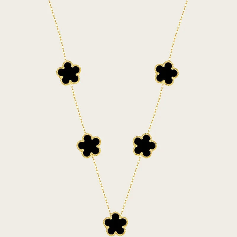 Stainless Steel Sets Earrings Necklace Bracelet Christmas Birthday Gifts Gold Plated Women's Double Sided Flower Elegant Fashion