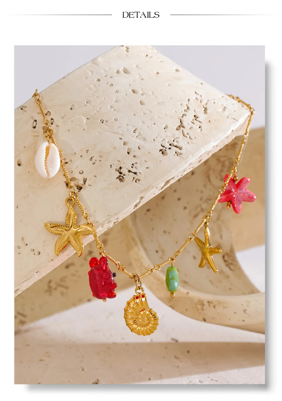 Yhpup Ocean Style Summer Fashion Jewelry Crab Starfish Shell Pendant Necklace Stainless Steel Golden Charm Pendant Accessories