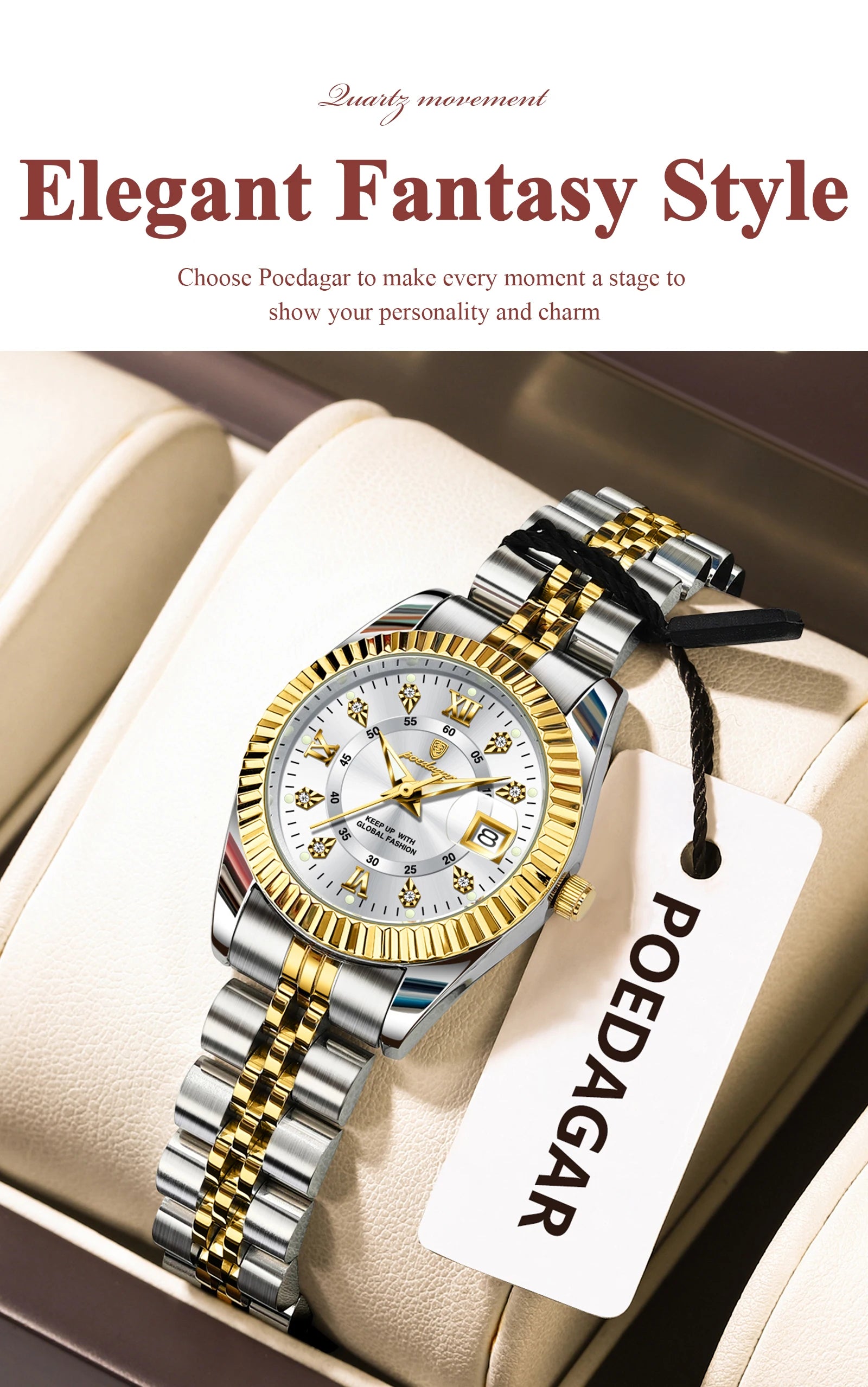 POEDAGAR Original Elegant Women's Watches Waterproof Luminous Date Women Watch Stainless Steel Quartz Fashion Ladies Wristwatch