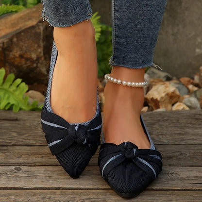 2025 Spring Autumn Pointed Bow Flat Shoes Women's Fashion Lightweight Comfortable Casual Shoes Large Size Women Loafers