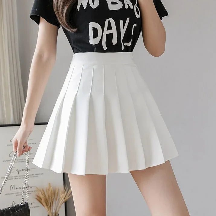 2024 Summer New High Waist Slimming Solid Color A-line Skirt Women's Fashion Sports Tennis Badminton Academy Style pleated skirt white