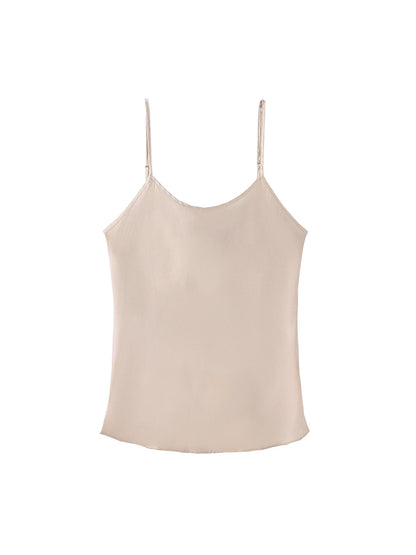 SuyaDream, Women 100%Real Silk Camisoles, 19MM, Solid Cozy Camis, 2024 Spring Summer Basic T shirts, White, Pink, Beige Beige