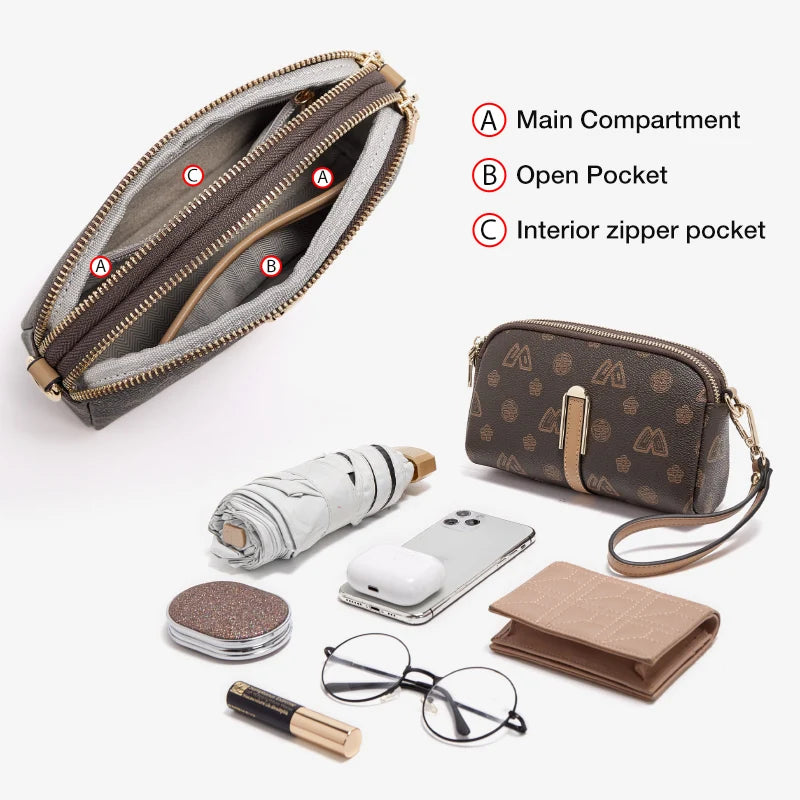 FOXER Women Small Crossbody Bag Shoulder Bag with Wrist Strap Lady Fashion Messenger Bag Mini High Quality Cellphone Purse