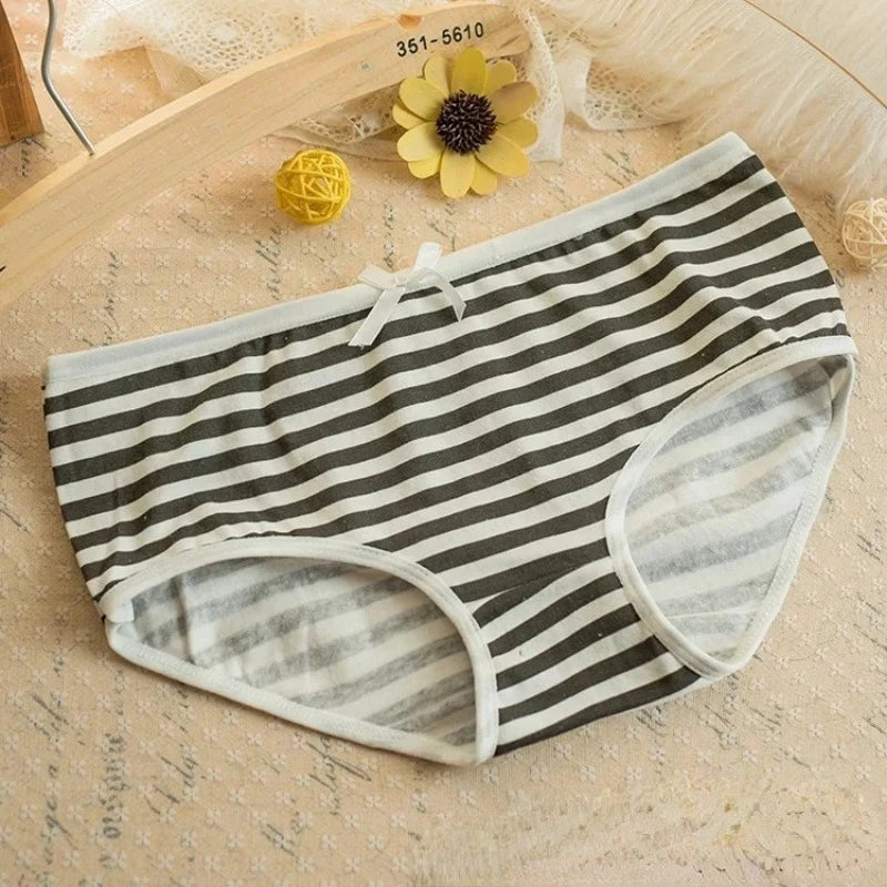 Kawaii Lolita Girls Japanese Anime Style Cosplay Women Panties Briefs With Bow Underwears Underpants Blue Pink White Stripe Gift Badiee Stylez