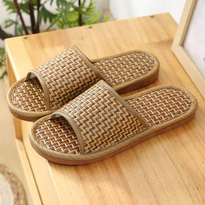 Bamboo Rattan Grass Summer Home Couple Wholesale Street Stall Indoor Thickened Soft Bottom Wooden Floor Home Linen Slippers Laochui