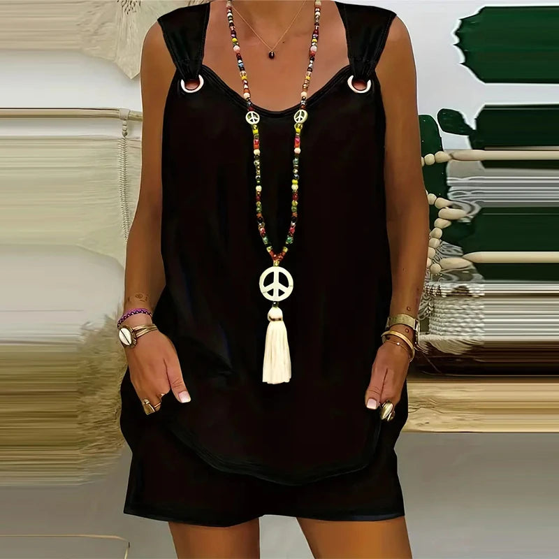 Women's Casual Fashion Set with Suspender Sleeveless Solid Color Top and Pants Set Summer Comfortable Clothing black