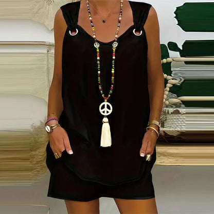 Women's Casual Fashion Set with Suspender Sleeveless Solid Color Top and Pants Set Summer Comfortable Clothing black