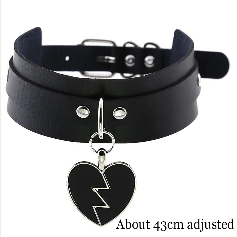 New Sexy Harajuku PU Leather Chain Heart Pendant Necklaces Women Men Punk Neck Gothic Black Pink Choker Necklace Cool Collar Heart SD