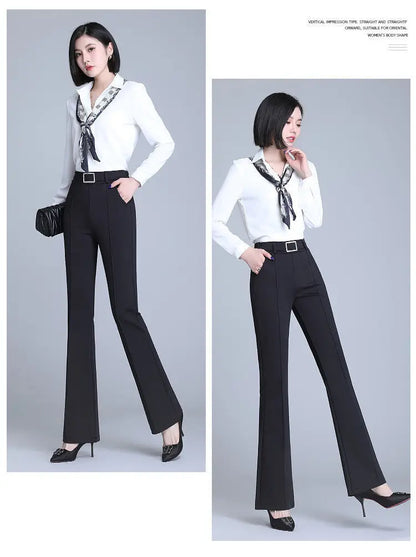 Office Lady Elegant Fashion Flare Pants Spring Autumn Diamonds High Waist All-match Solid Women Casual Straight Trousers 2022 Badiee Stylez