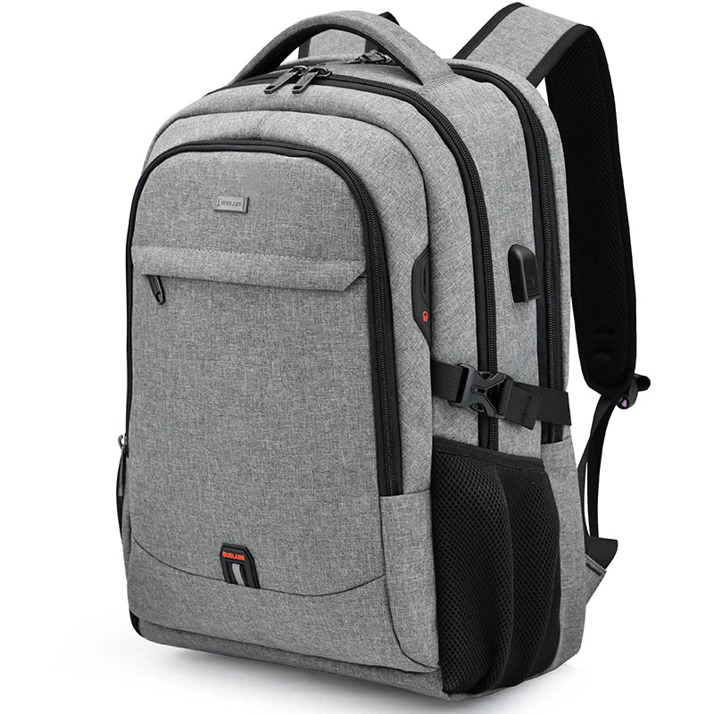 Men's 17.3 Inch Laptop Backpack for Travel College Backpack Waterproof Notebook Business Shoulder Bag With USB Charging Port Gray
