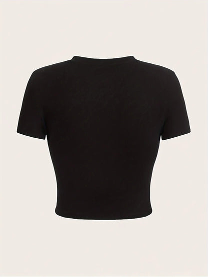 I Love My Boyfriend Print T-Shirt Casual Crew Neck Short Sleeve Crop Top for Summer Women's Clothing