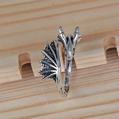 Steel Fun Jewelry Punk Enamel Dragon Ring for Women Girls Fashion Cute Flying Dragon Childlike Adjustable Cartoon Ring Wholesale silver 1