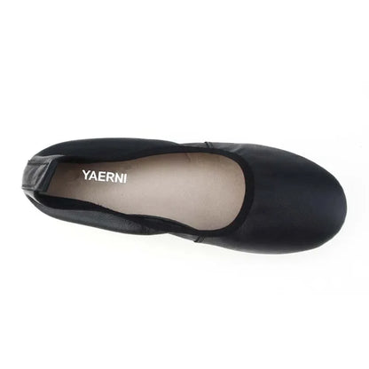 YAERNI Fashion Brand Women Shoes Leather Ballerina Ballet Flats Foldable And Portable Travel Pregnant Shoes For Bridal Wedding