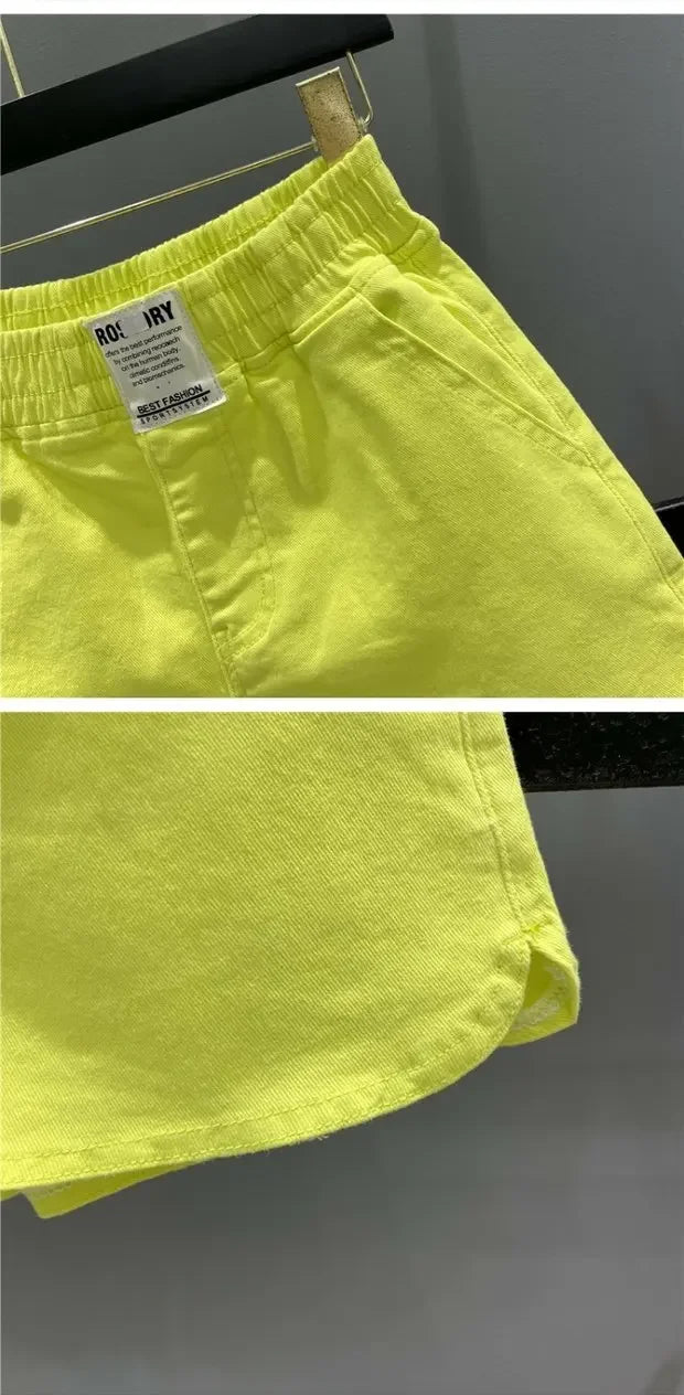 Fashionable Summer 300kg Candy Color Labeled Elastic Waist Casual Shorts Women's Loose Fit A- line Bell Bottoms