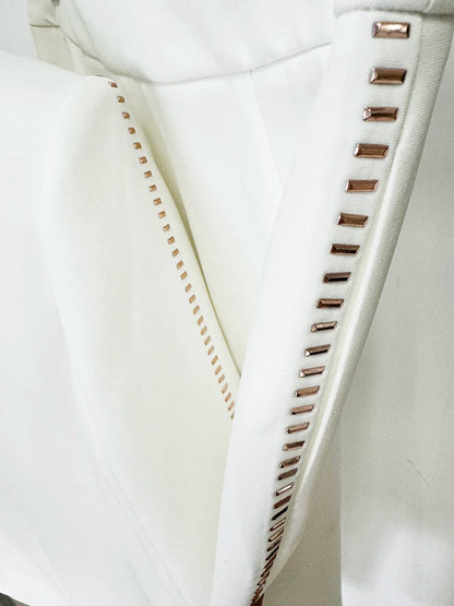 HIGH STREET Newest Fashion 2024 Designer Suit Set Women's Beading Belted Single Button Blazer Pants Set 2pcs Badiee Stylez