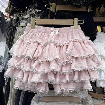 Gothic Y2k Elastic Waist Harajuku Y2k Short Skirt Women Hot Chick Chic Ruffle Subculture Skirts Design Retro Cake Skirt Lolita 142 Pink