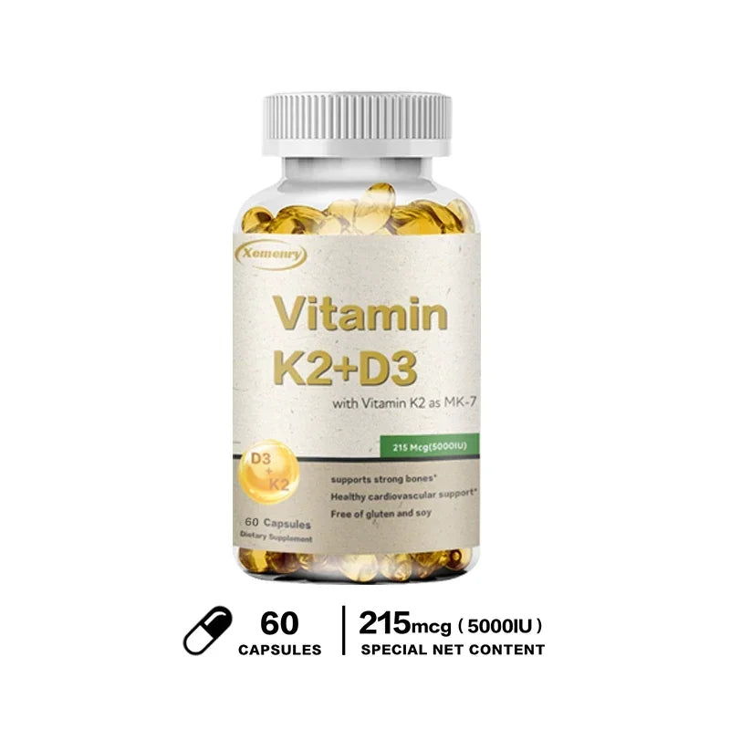 Vitamin K2 + D3 Supplement - Promotes Calcium Absorption, Helps Promote Bone, Teeth, Joints, Heart Immune Health 60 Capsules
