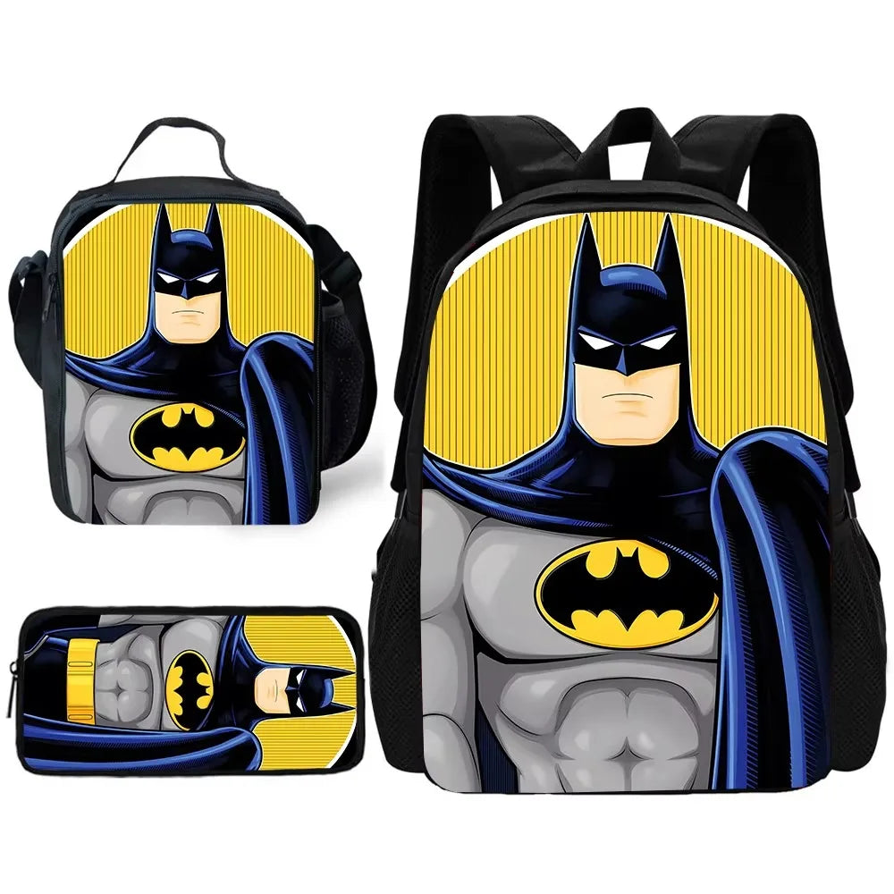 Child Superhero Batmans School Backpack with Lunch Bags ,Pencil Bags ,School Bags for Boys Girls Best Gift XHOO1-TZ-049-A8