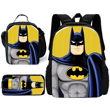 Child Superhero Batmans School Backpack with Lunch Bags ,Pencil Bags ,School Bags for Boys Girls Best Gift XHOO1-TZ-049-A8