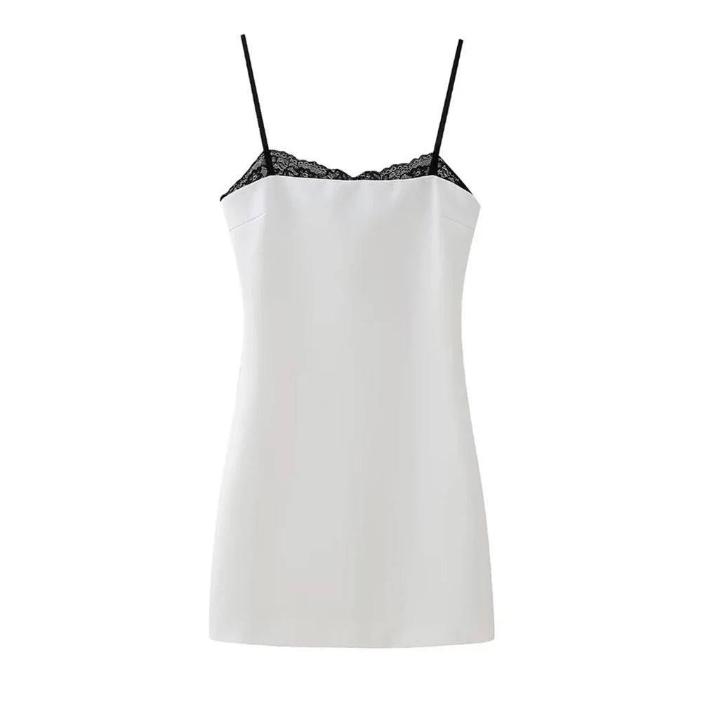 TRAFZA Women Sexy Lace Splicing Dress Fashion Slim Strapless Spaghetti Straps Mini Dresses Evening Party Sexy Short Dresses Badiee Stylez