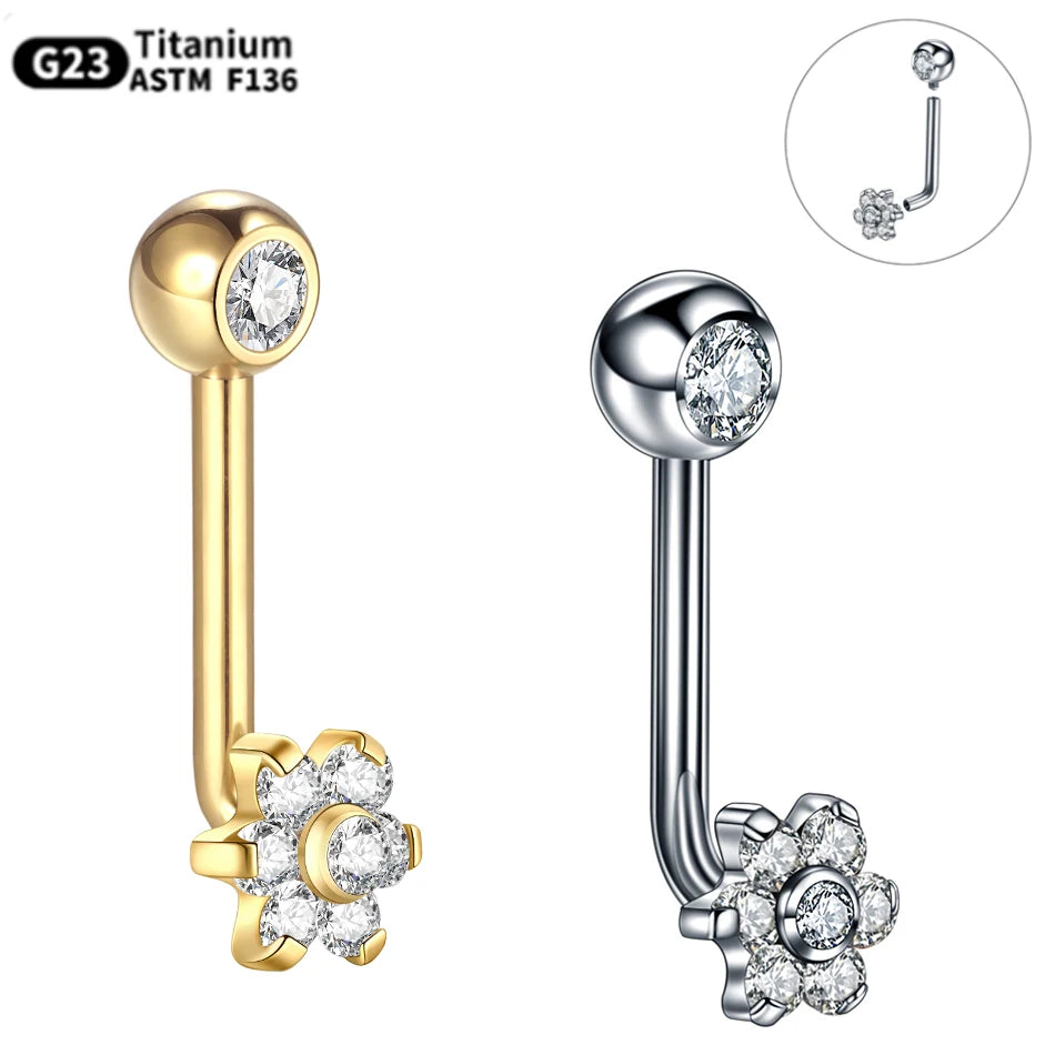 1PC Titanium Christina Piercing Flower Vertical Hood Intimate Piercing Gold Color Sexy Belly Rings Surface Jewelry for Men Women Badiee Stylez