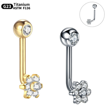 1PC Titanium Christina Piercing Flower Vertical Hood Intimate Piercing Gold Color Sexy Belly Rings Surface Jewelry for Men Women Badiee Stylez
