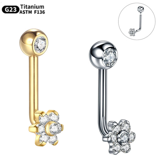 1PC Titanium Christina Piercing Flower Vertical Hood Intimate Piercing Gold Color Sexy Belly Rings Surface Jewelry for Men Women Badiee Stylez