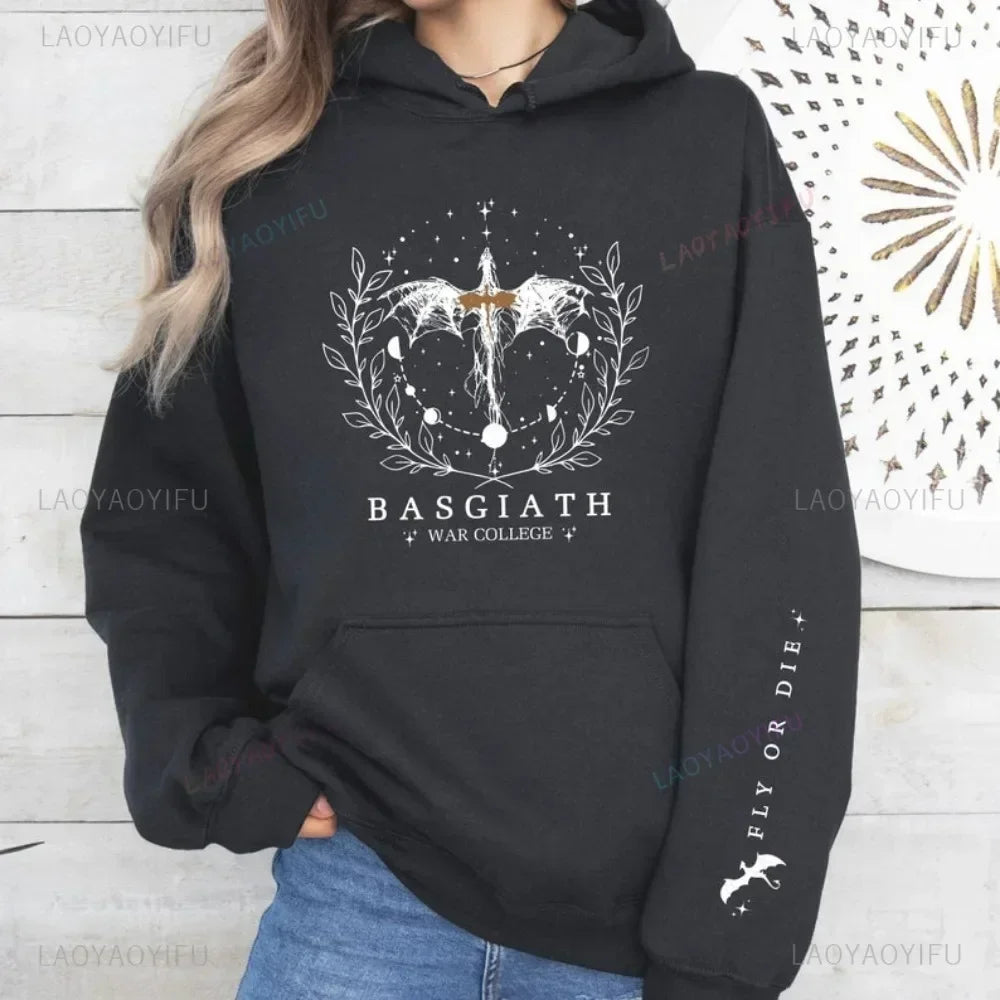 2025 Women's Fall/Winter Hoodie Fourth Wing Sweatshirt Basgiath War College Dragon Knight Hoodie Fantasy Gift unisex Pullover BJ3371-WY-black