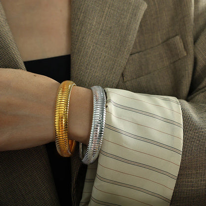 Stainless Steel Texture Flex Snake Chain Cuff Bracelet 18k Gold Plated Wide Bracelet Bangle Fashion Jewelry Women Gifts Badiee Stylez