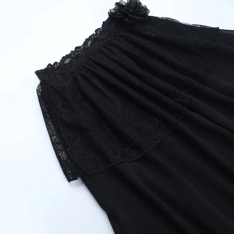 Harajuku American Fashion Gothic Black Irregular Layer Spliced Layered Skirt Women's Summer Fashion Street Y2K Long Skirt