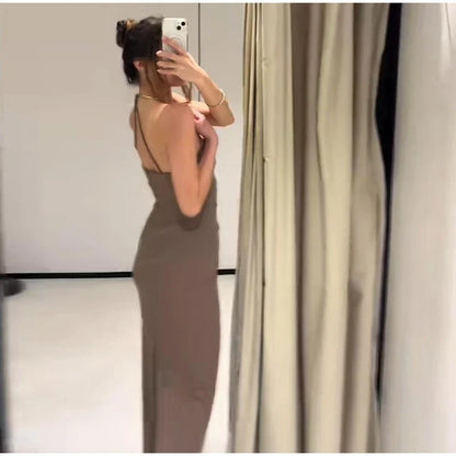 Women's V-neck Sleeveless Backless Slim Fit Metal Halter Jumpsuit Sexy Hollow out Long Robe Party Dress New Tank Top 2025 Summer