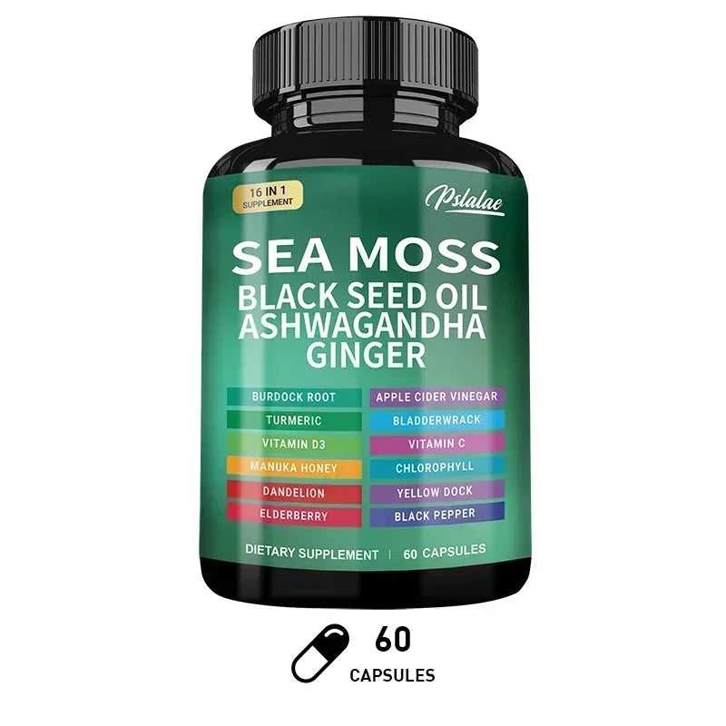 Sea Moss Supplement - Supports Thyroid Health, Anti-aging, Antioxidant, Improve Immunity, Detox, Beauty Health 60 Capsules